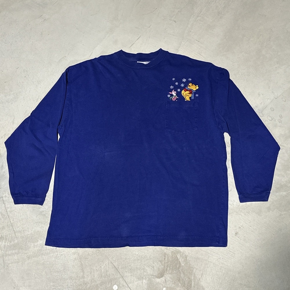Vintage Disney Store Winnie The Pooh Piglet Tee Shirt SZ 2XL L/S Y2K Embroidered